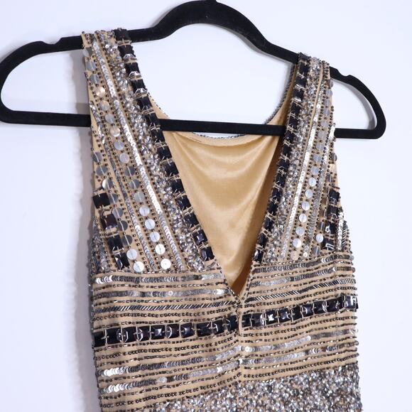 CACHÉ Y2K Sequin Beaded Mini Dress Sleeveless Illusion Stripe Cocktail Women's 0 - Picture 5 of 9